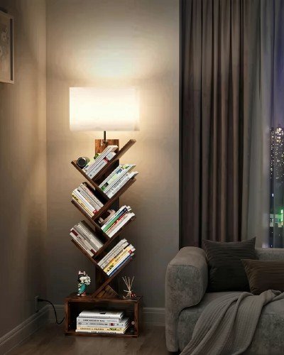 Evermagin 6-Tier Tree Bookshelf with LED light, one of the best bookshelf options for stylish book storage and modern home décor