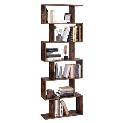 VASAGLE 6-Tier S-Shaped Bookshelf with modern zigzag design, one of the best bookshelf options for stylish book storage and home organization