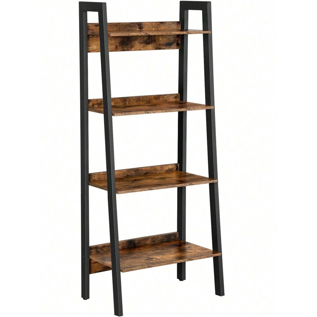 VASAGLE Ladder Shelf with rustic wood shelves and sturdy metal frame, one of the best bookshelf options for stylish storage and home organization
