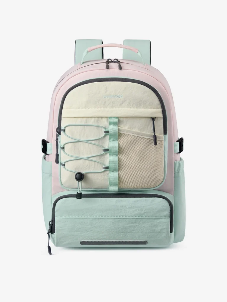 LOVEVOOK school backpack for teen girls with large capacity, 15.6-inch laptop compartment, cup holder, and multiple organizer pockets
